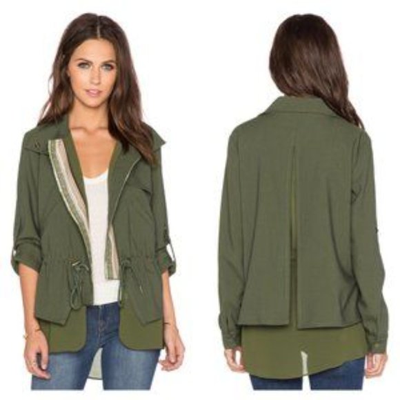 Greylin Jackets & Blazers - Greylin Embroidered Anorak Olive Drawstring Jacket